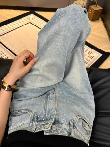 กางเกงยีนส์ทรงตรงเอวสูงหลวมเข้ารูป กางเกงขายาวทรงหลวมสำหรับผู้หญิง ฤดูร้อน 2025 กางเกงยีนส์ทรงสลิมฟิต