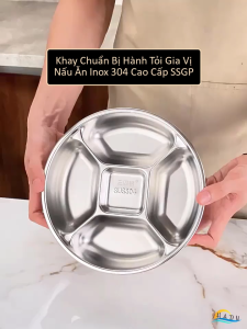 Khay Inox 304 Chia 5 Ngăn Cao Cấp SSGP Đĩa Đựng Gia Vị Chuẩn Bị Nguyên Liệu Nấu Ăn Đạt Chất Lượng LFGB Đức