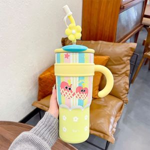 Cốc Nước Cách Nhiệt Dễ Thương Dung Tích Lớn Cho Nữ Cốc Hút Cốc Pha Trà Cốc Nước Giải Khát Sinh Nhật Quà Tặng Văn Phòng