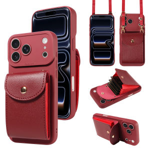 faux Leather Phone Case for IPhone17 16 15 14 13 12 11Pro Max PlusMini E Air All inclusive Lens Protection with Lanyard Card Bag