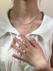 Dây Chuyền Choker Hai Lớp Phong Cách Hàn Quốc Mặt Dây Chuyền Hạt Cầu Lớn Quyến Rũ Dành Cho Nữ Tua Rua Trước Ngực Trang Sức Body Giả Ngọc Trai