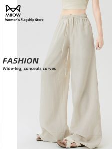 MiiOW | Casual Wide Leg Pants Women Summer Thin Cotton Linen Loose Cover Up Lazy Style Slim Straight Sports Trousers High Waist Long Pants