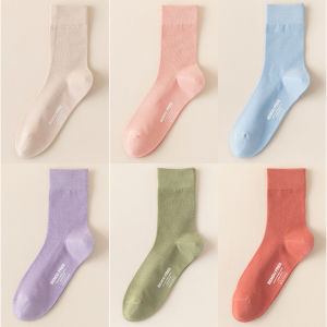 Womens Mid-Calf Socks Breathable Thin Cotton Anti-Odor Antibacterial Black Summer Socks Pure Cotton No-Cuff Spring Autumn