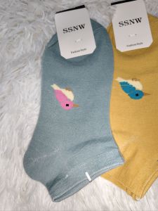 ถุงเท้าลายแมวน่ารัก ถุงเท้าข้อสั้น ลายขวาง ฟรีไซส์ ผ้านุ่ม ใส่สบาย