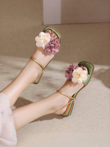 Josiny | Summer Womens Flat Slip-On Sandals with Dress & Flower Design Two-Way