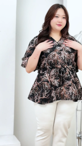 BJFashionWanita / Atasan Blouse Remia Abstract Polkadot Jumbo Bigsize Premium Babydoll Lengan Pendek