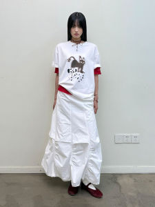 Neverseez Cat And Dog Print Casual Short Sleeve T-Shirt No Glue Feeling Cotton Polyester Blend round Neck Regular Length Summer Top