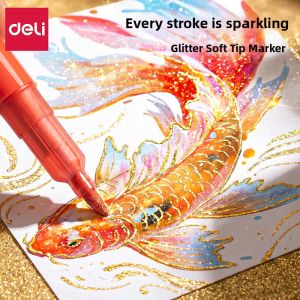 deli | Non-Toxic Soft Head Glitter Acrylic Marker Pens 48 Colors