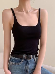 สไตล์ฝรั่งเศส Mini สายคล้อง เสื้อกั๊ก ผู้หญิง ฤดูร้อน แจ๊กเก็ต ชุดสูท ด้านใน U-shape เซ็กซี่ ถัก เสื้อท่อนบน สลิมฟิต ชุดชั้นในชั้นฐาน