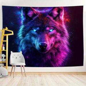 VIKAMA Vibrant Wolf Totem Tapestry Living Room Sofa Backdrop Wall Decor Nordic Style Room Accent