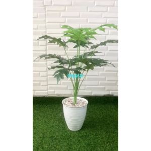 Pohon Artificial Papaya Leaf X12 Semilatex Pot Tawon Pirus Putih Dekorasi Apartement Aesthetic