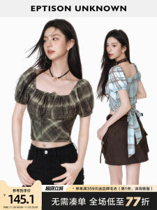 EPTISON Summer 2025 Womens Short Sleeve Plaid Shirt Square Collar Mini Dress Unique Small Size Top Fashionable Casual Wear