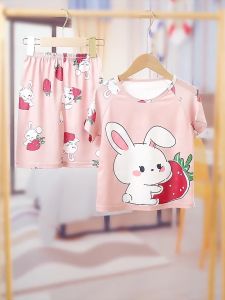 Girls & boys pajamas short sleeves with shorts pants thin fabric sleepwear clothing pyjamas girl fashion Kids pajamas Pyjama set 儿童牛奶丝短袖短裤睡衣 C123