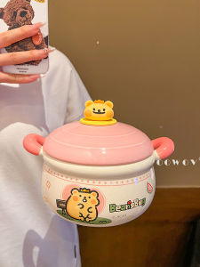 Cute Bear Ceramic Instant Noodles Bowl with Lid Home Use Style Large Soup Bowl for Couples Student Birthday Gift