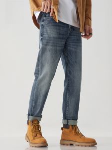 ROMON | Romon Mens Thickened Denim Jeans Casual Straight Leg Loose Fit Autumn Winter Fashionable Vintage Youth Elastic Long Trousers