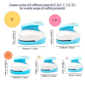 5pcs/set Circle Paper Punch 0.3/0.6/1/1.5/2/3"" Precision-Cut Circle Shape Lever Action Craft Punches for Paper Craft Scrapbook
