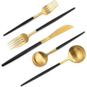 Matte Black Gold Silverware SetStainless Steel Flatware SetSatin Finish tableware Cutlery Home and RestaurantDishwasher Safe