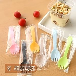 ช้อน 100ชิ้น ช้อนพลาสติก แพคใส่ซองแยก ช้อนปลายส้อม มีดพลาสติก แต่ละช้อนบรรจุอย่างอิสระ