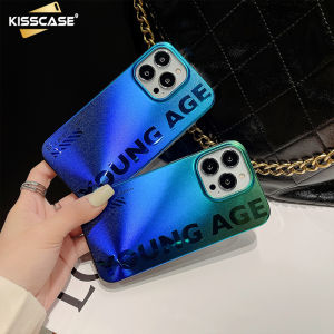 KISSCASE Blue Green Gradient English Letter Case For iPhone 14 Pro Max 13 12 Fashion All Inclusive Shockproof Non-slip Anti-drop Mobile Phone Case