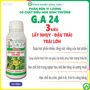 Phân Bón Vi Lượng Có Chất Điều Hòa Sinh Trưởng G.A 24 – 3 Siêu: Lấy Nhụy-Đậu Trái-Lớn Trái – Trái Chín Đều Thơm Ngon Giòn (Chai 500ml)