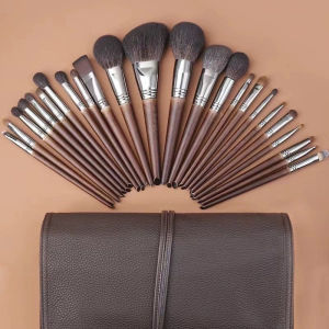 Professional Makeup Brush Set 24 Pieces Pure Animal Hair Complete Kit for Makeup Artists Eye Detailing Foundation Application
