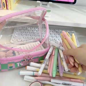 INS Double Layer Pencil Case Large Capacity Cute Double Zipper Waterproof Storage Bag Student Pencil Box Stationery Cosmetic Bag