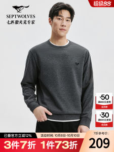 Septwolves Mens Sweatshirt round Neck Pullover Loose Fit Casual Wool Cotton Blend Warmth Comfortable Autumn Fashion Streetwear Top
