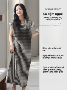 MiiOW | MiiOW Cat Person Sleep Dress 2025 Mẫu mới có đệm ngực Chống ánh sáng mùa hè Không tay Đầm ngủ cho nữ Quần áo mặc nhà