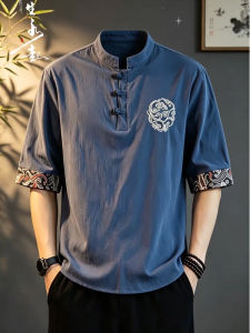 Áo Thun Tay Ngắn Tangzhao Phong Cách Trung Quốc Thêu Hoa Văn Vải Linen