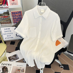 Summer Thin Short-Sleeved Shirt Mens Japanese Style Lazy Handsome Loose Casual Jacket Trendy Texture Ruched Shirt