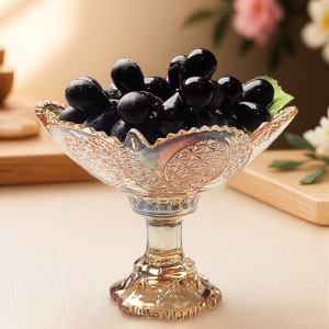 2025 New Crystal Glass Plate High Foot Cup Fruit Tray Elegant Candy Bowl Dried Fruit Plate Luxury Style Pure Color Fruit Serving Dish
