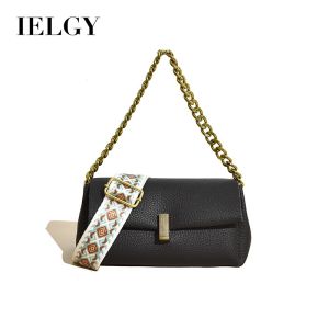 IELGY คนส่งเอกสารลำลองสะพายไหล่ผู้หญิงสีล้วนแบบเรียบง่ายโซ่กระเป๋า