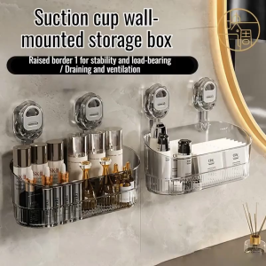 ชั้นวางถ้วยดูดแบบกด ชั้นวางของติดผนัง ชั้นวางของในห้องน้ำ แบบถ้วยดูด ไม่ต้องเจาะวัสดุโปร่งใส โปร่งใส