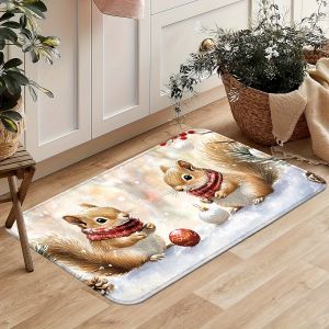 VIKAMA Christmas carpet cute squirrel decorative carpet kitchen and bathroom absorbent carpet home decoration
