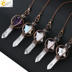 CSJA Esotericism Pendulum Natural Stone Crystal for Divination Pendulum Pendant Clear Quartz Red Bronze G930