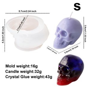 3D Human Skull Candle Silicone Mold Halloween Skull Plaster Crystal Glue Soap DIY Solid Silicone Mold Unique Home Decor Gift