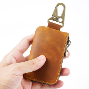 Multi-Functional Leather Coin Purse with Keychain Ring Key Holder Wallet with Carabiner Hook for Coins Keys & Cards Mini Purse
