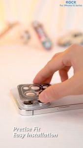 Rock Pure Series Glass Camera Lens Aluminum Frame Protector For iPhone 15 Pro Max 6.7 15 Pro 6.1 Plus 6.7