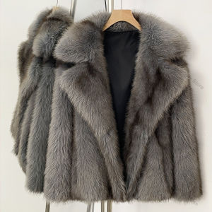 Women Hooded Faux Fur Coat Artificial Short Fur Coat Winter Exclusive Striped Faux Fur Jacket Women Overcoat Fashion Fluffy Fur