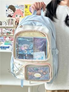 OUDENGPAI | Blue Anime Fan Girl Middle School Backpack High Aesthetic Dual Shoulder Pain Bag Commuter Style Zipper Closure Water Resistant