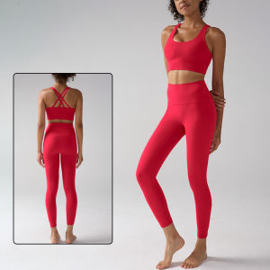 Womens Yoga Shorts Set 2 Pieces Fitness Suits Cross Back Bra Top with High Waist  Leggings Running Outdoor Tracksuit Suit🎽👖