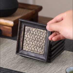 แผ่นรองแก้วจักสานไม้ 10x10 ซม. กันร้อน สำหรับบ้าน ร้านอาหาร คาเฟ่