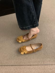 Elegant Tea Rose Flat Bottom Mary Jane Shoes for Women Spring Autumn New Chinese Style Fashionable Comfortable Low Heel