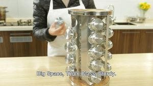 20pcs Gold and silver stainless steel and wood rotating spice jar glass spice bottle combination