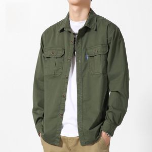 ROMON | Loose Casual Long Sleeve Collared Mens Shirt Youth Fashion Spring New Arrival Romon Brand Cotton Blend Button Up Workwear