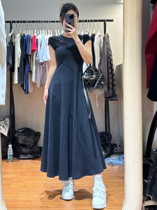 Deep Blue Sleeveless Long Dress Womens Summer Elegant Goddess Style Hollow out Slimming Asymmetrical Floor-Length Gown