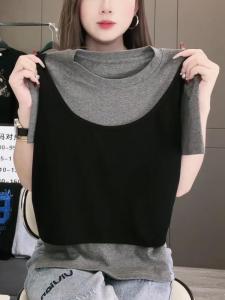 เสื้อยืดคอกลมแขนสั้นผ้าฝ้ายสไตล์เกาหลีสำหรับผู้หญิง ทรงหลวม ระบายอากาศได้ดี ดีไซน์เรียบง่าย สวมใส่สบาย แฟชั่นฤดูร้อน