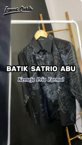 Kemeja Batik Pria Premium Motif Satrio Abu Slim Fit Modern Elegan Katun Halus Full Furing M–XXL
