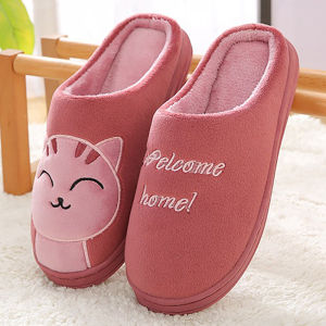 Thick Bottom Cotton Slippers Indoor Home Anti-Slip Warm Cute Cartoon Couples Maternity Home Use Slippers Womens Style