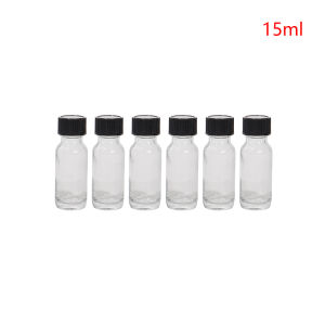6PCS Small Clear Glass Bottles With Lids Glass Containers Round Sample Bottles For Juice Oils Ginger Shots Whiskey Liquids